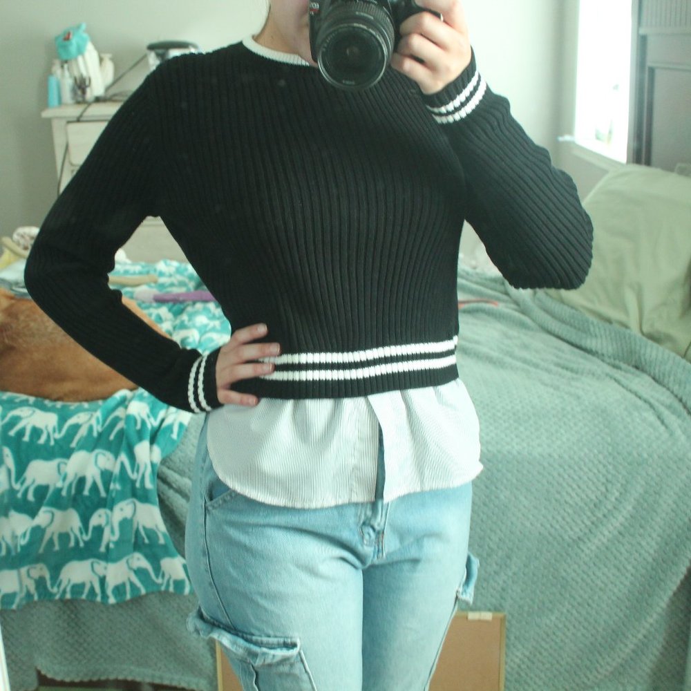 Top Shop Layered Ribbed Sweater with Under Shirt - Picture 1 of 6